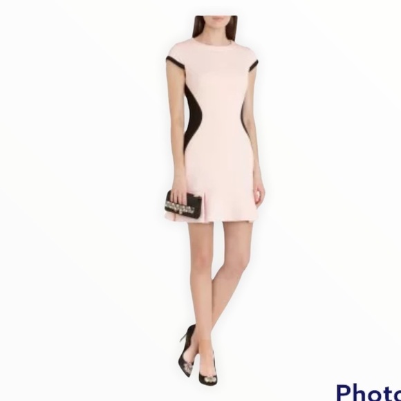 TED BAKER Pink Black Ruffle Hem Short Sleeve Color Block Mini Dress, Sz 2 (4-6) - Picture 1 of 7